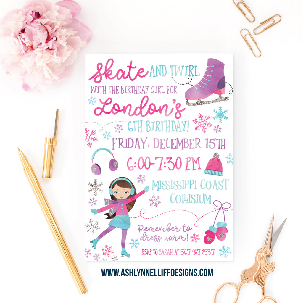 Winter Ice Skating birthday invitation and party planning ideas